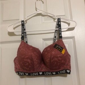 Lukasi Burgandy Rose Pink Lace Underwire Push-up Bra Size 38D